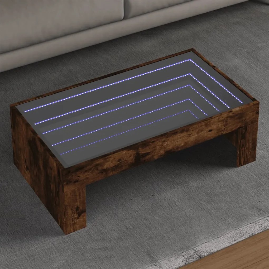 Füstös tölgy végtelen hatású LED-es dohányzóasztal 90x50x30 cm