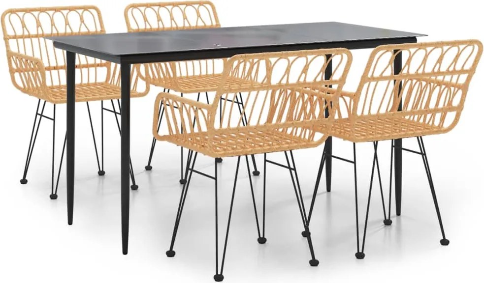 vidaXL 5 részes polyrattan kerti étkezőgarnitúra