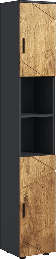 kleankin Fürdőszobai Tároló Osztályozó Szekrény 2 Ajtóval Állítható Polccal 2 Niche Fürdőszoba Szekrény 30 x 30 x 183 cm Sötét Tölgy | Aosom