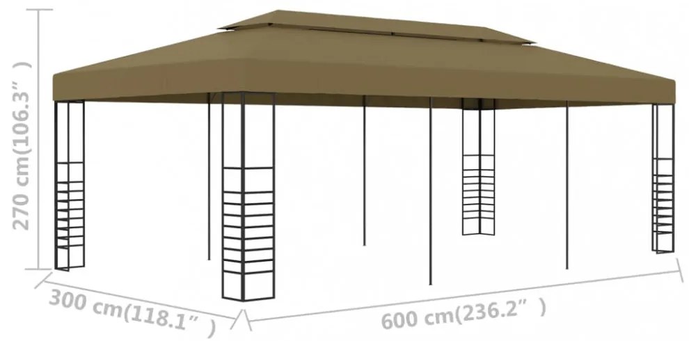tópszínű kerti pavilon 6 x 3 x 2,7 m 180 g/m²
