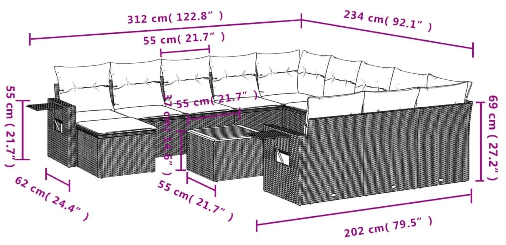 13 részes fekete polyrattan kerti ülőgarnitúra párnákkal