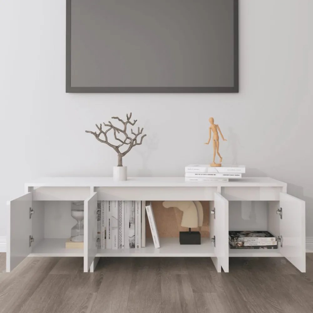 magasfényű fehér szerelt fa TV-szekrény 120x30x40,5 cm