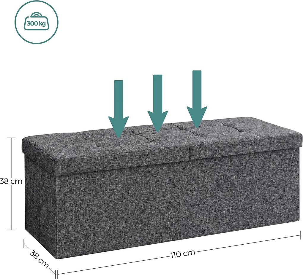 Puff, összecsukható tároló pad ottomán, ülőpad, 120l, sötétszürke, 110 x 38 x 38 cm