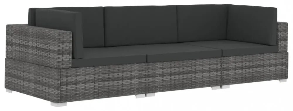 3 részes szürke polyrattan kerti kanapészett párnákkal