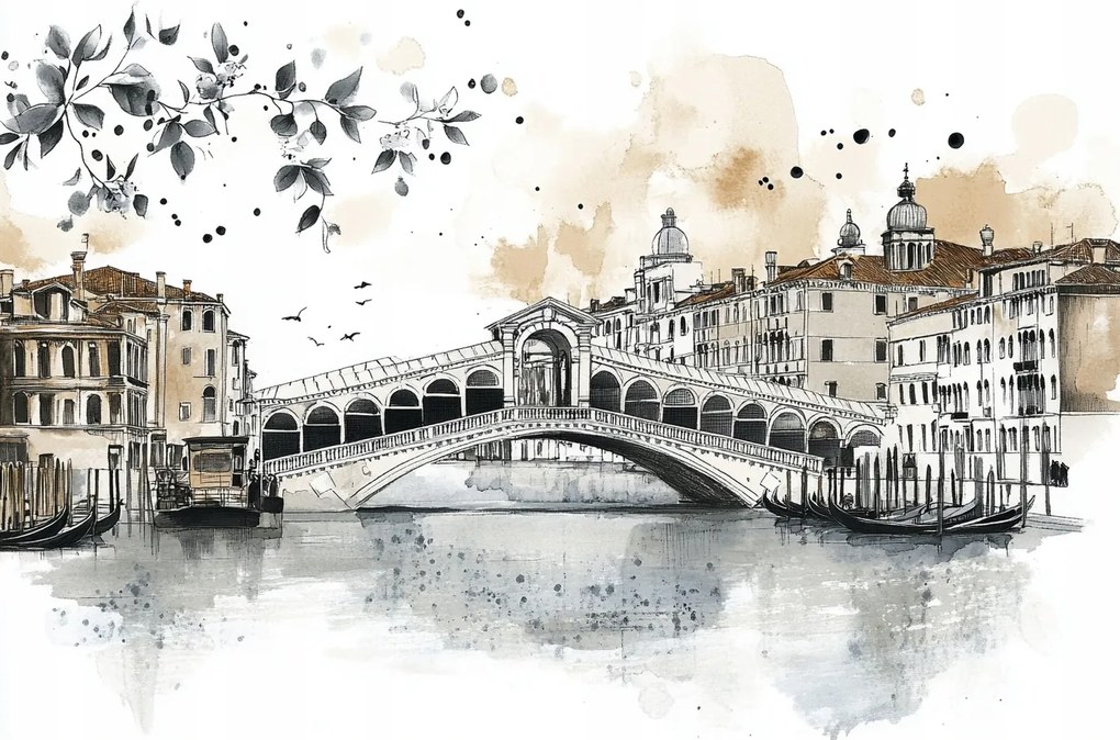 Vászonkép Canvas Város Panoráma Velence Híd Rialto Vázlat 60x40