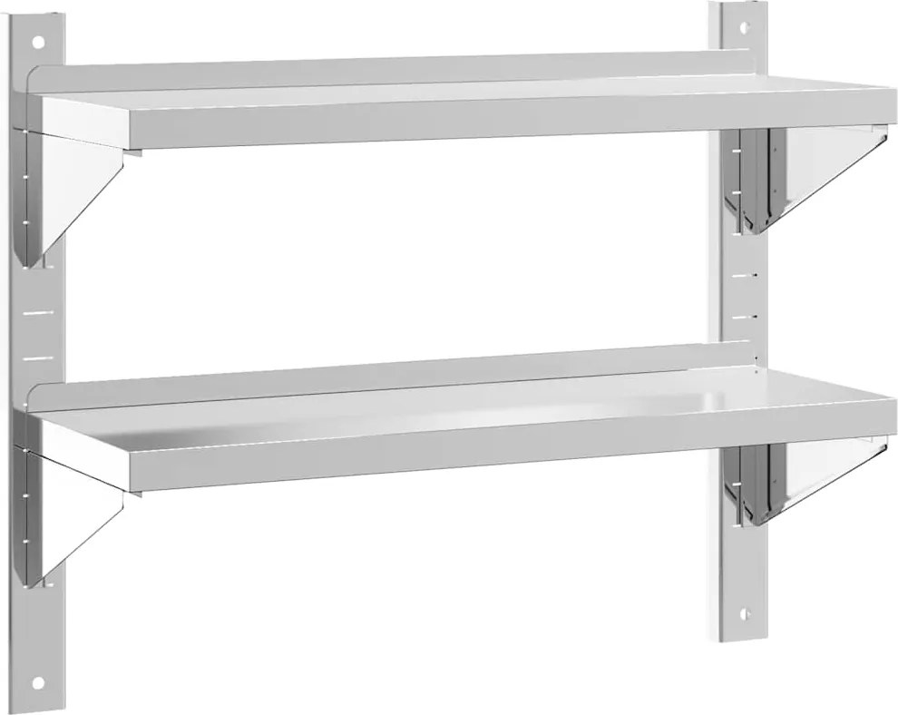 vidaXL 2 szintes ezüst rozsdamentes acél fali polc 75 x 23,5 x 60 cm
