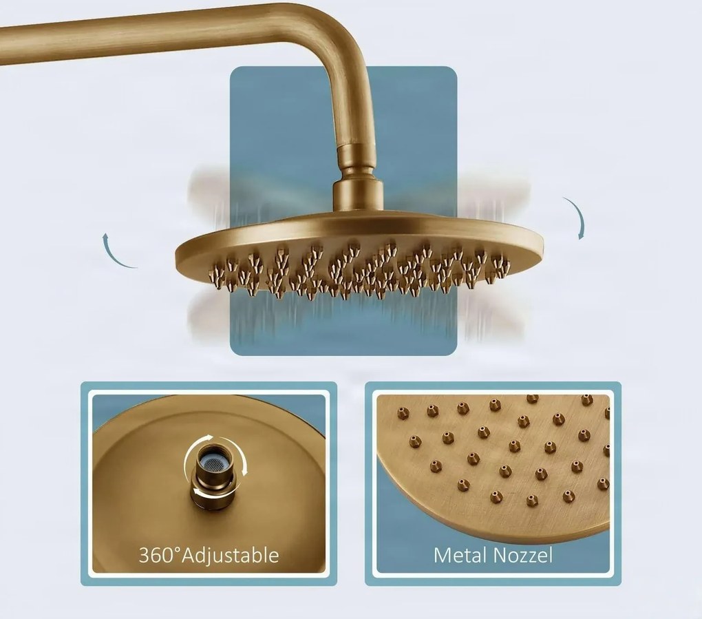 Zuhanyrendszer EYN woo-3100 falon kívüli kivitelben, forgatható kifolyóval, antik bronz és bronz felülettel — Nem