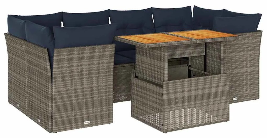 7 részes szürke polyrattan kerti ülőgarnitúra párnákkal
