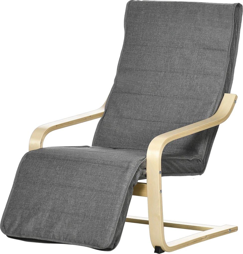 HOMCOM Relaxáló Fotel - Modern Relaxációs Fotel, Fotelező Fotel Karfákkal, Állítható Lábzsámoly 5 Szinten, Ágyazható Fotel Különleges Anyagból, Szürke