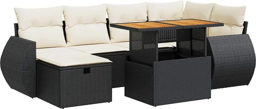 vidaXL 8 részes fekete polyrattan akácfa kerti ülőgarnitúra párnákkal