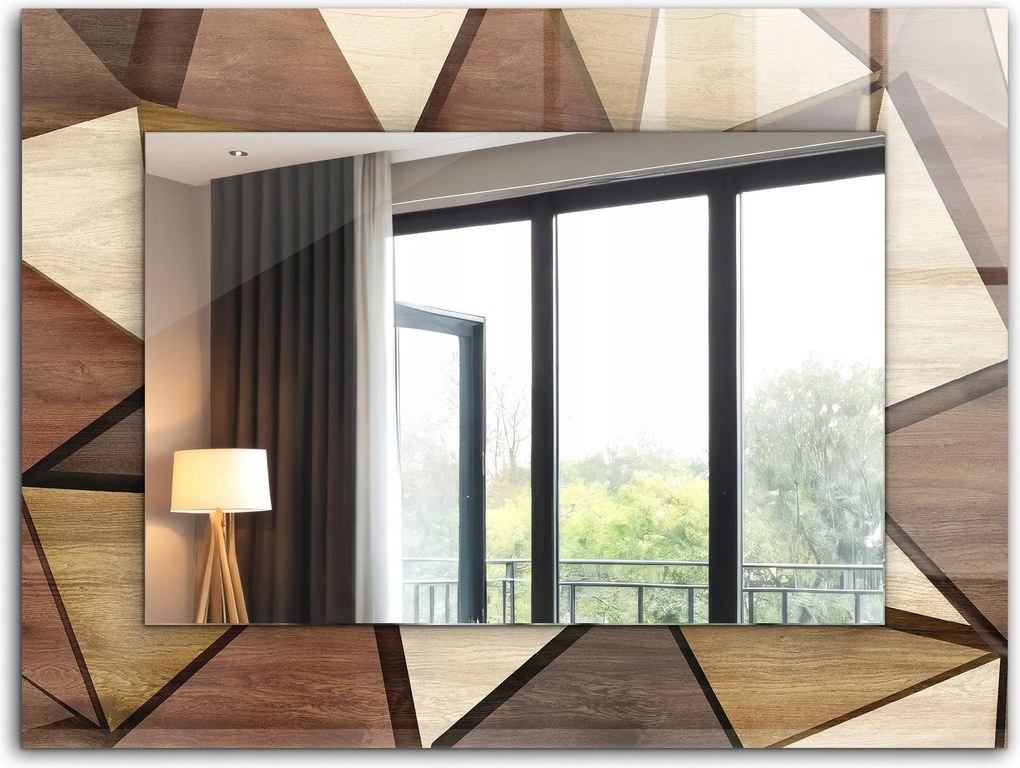 Falra akasztható üvegkeretes tükör 80x60 Fa geometrikus minták