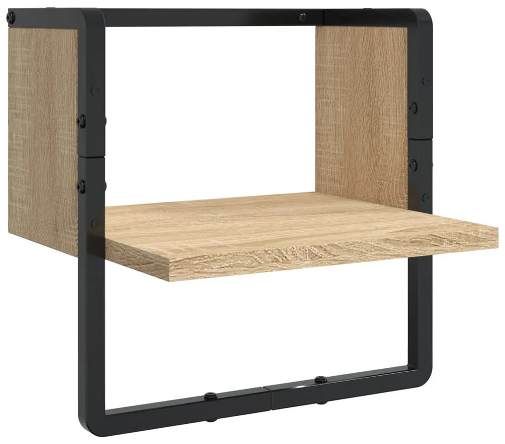 4 részes sonoma tölgy színű szerelt fa fali polc szett rúddal