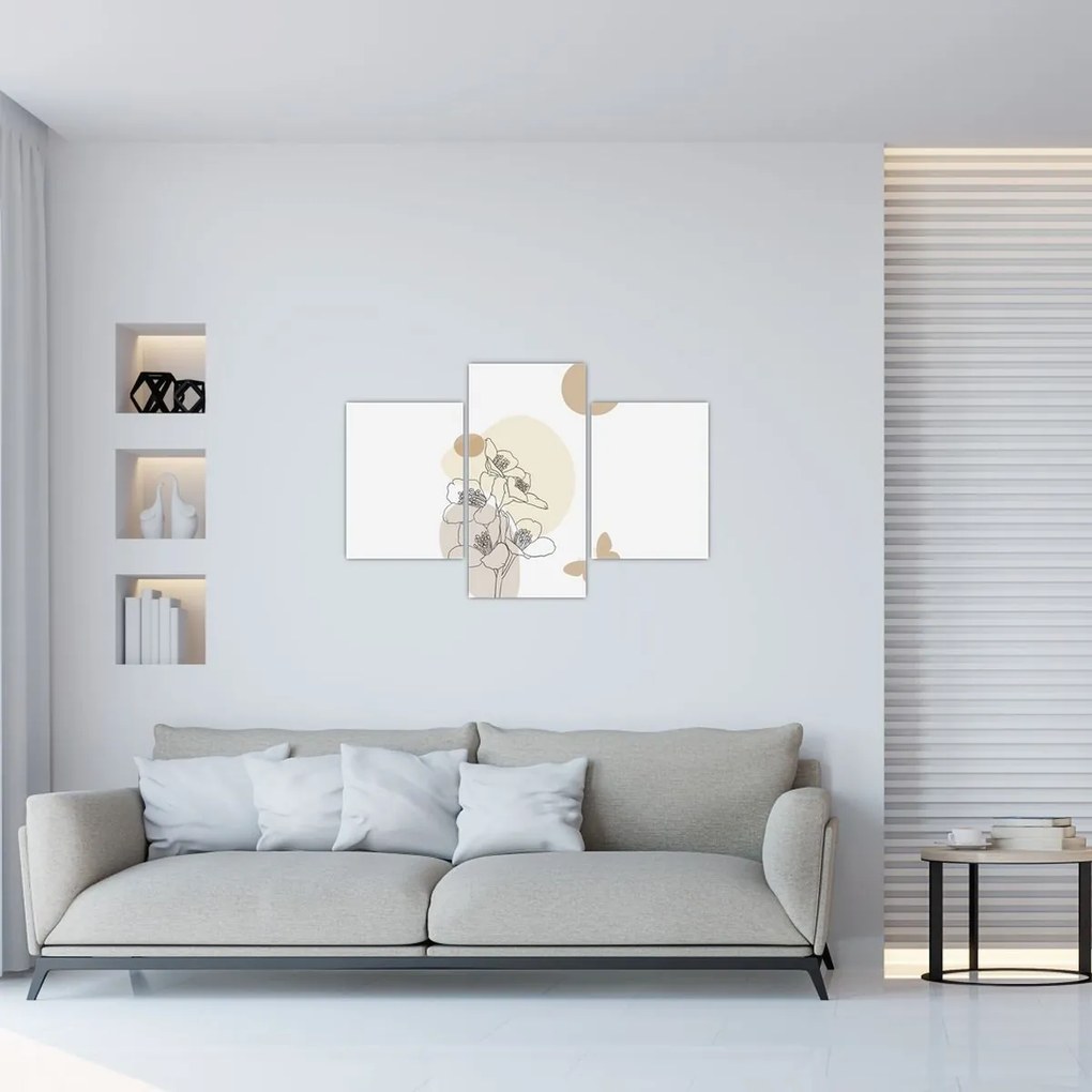 Kép - Bézs virágok pillangóval N⁰4 (90x60 cm)