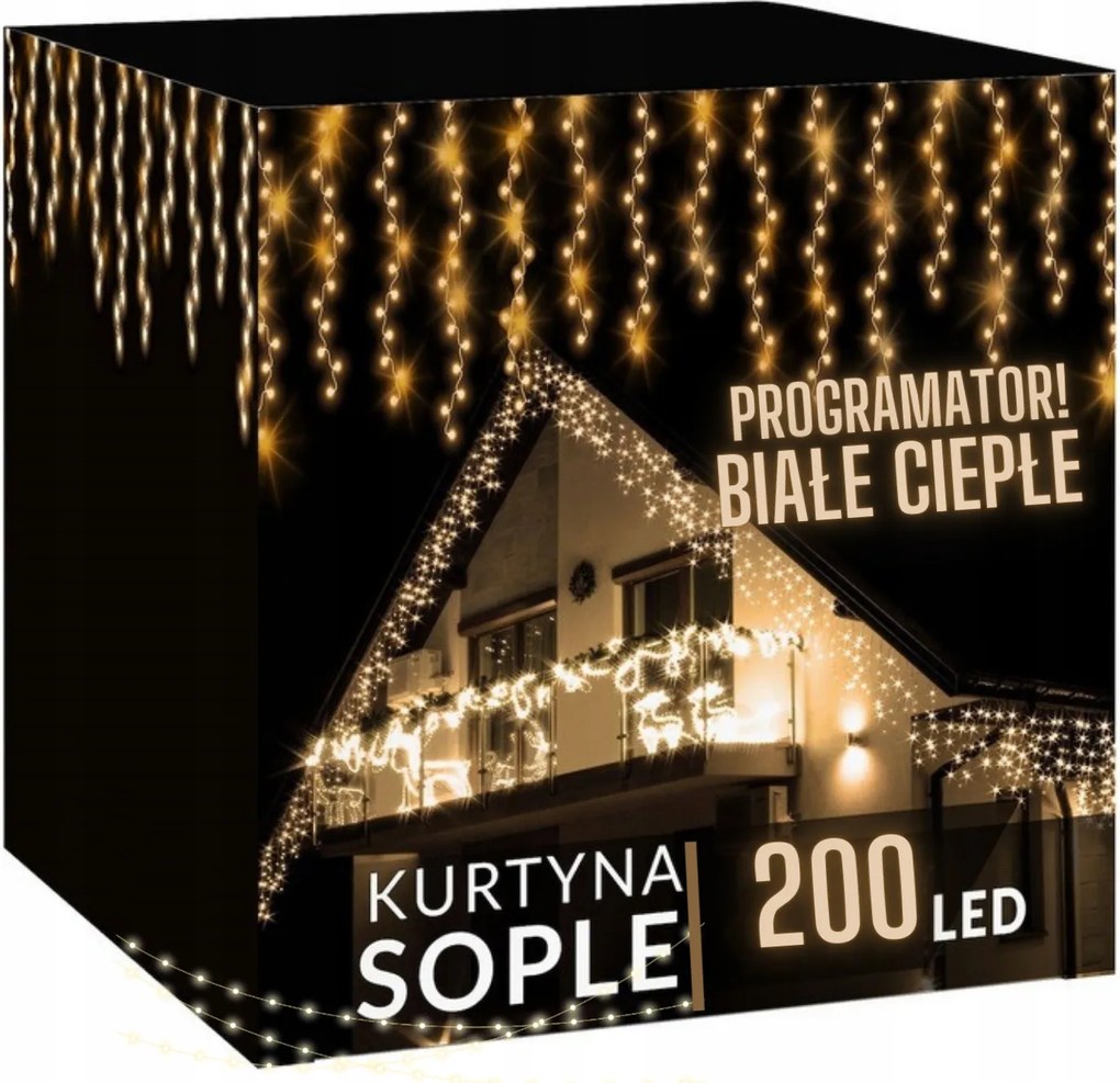 Függöny 200 Led 9,5m Jégcsap Fényfüzér Led Fehér Meleg Programozó