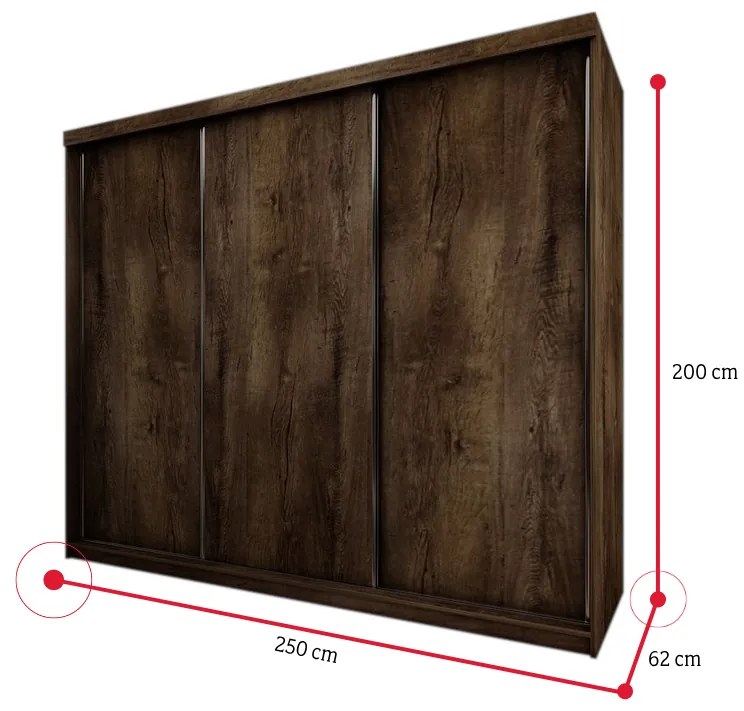 TALIA 25 tolóajtós szekrény, 200x200x62, sonoma tölgy