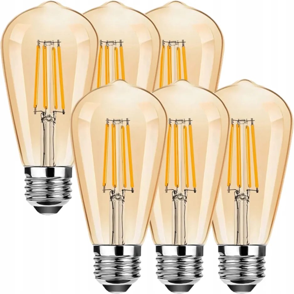 6 db Led izzó E27 Filament 4W Edison Dekoratív ST64