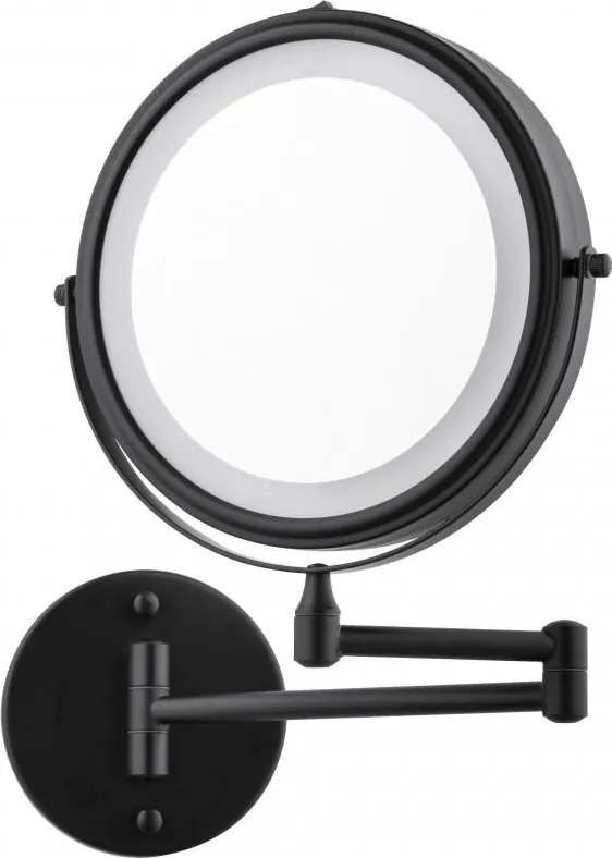 Erga Eda, LED megvilágítású sminktükör ø20 cm, fekete matt, ERG-YKA-CH.EDA-BLK