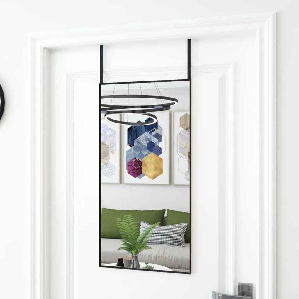 fekete üveg és alumínium ajtótükör 40x80 cm