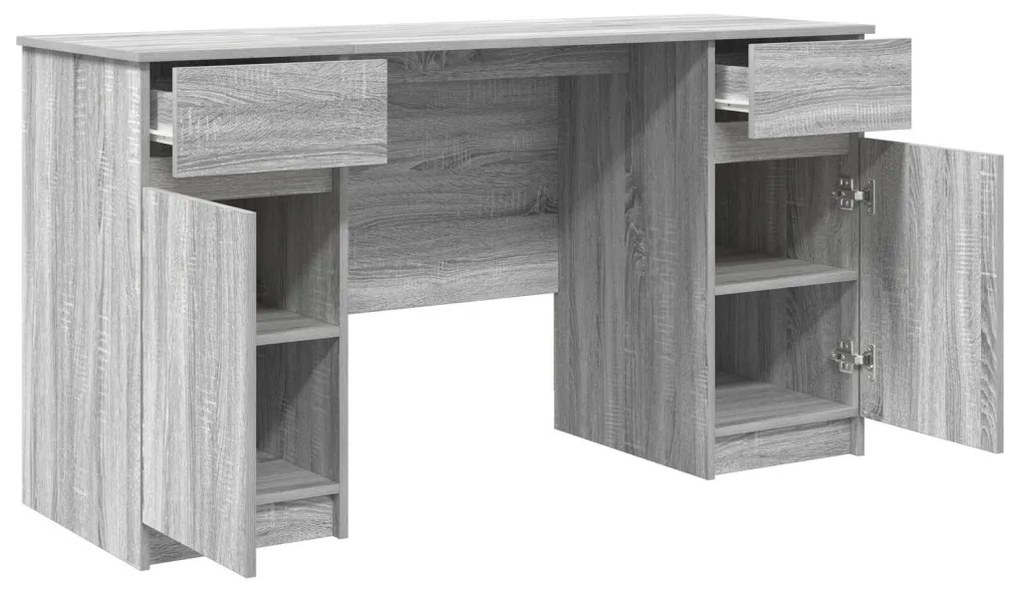 vidaXL Asztal fiókkal polcokkal Szürke sonoma 140 x 49 x 76 cm Faanyag