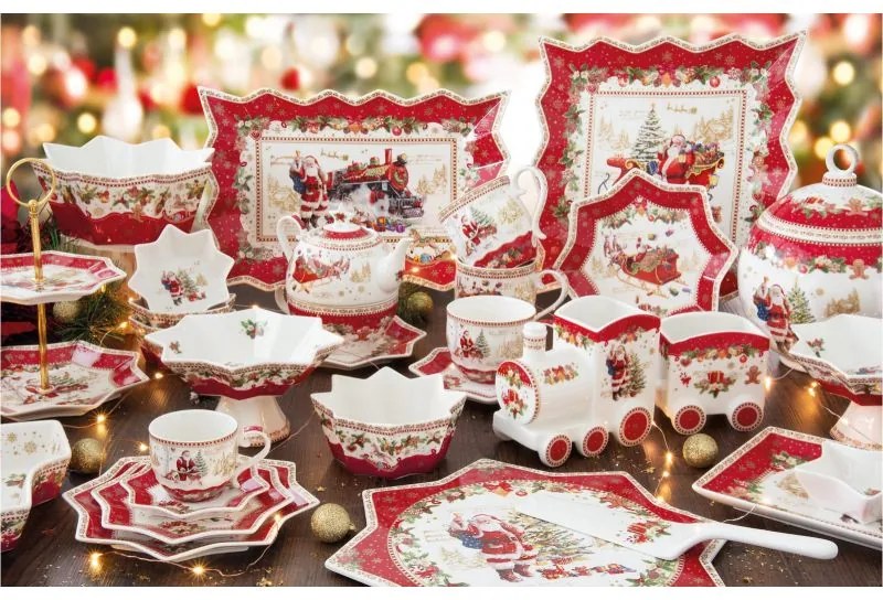 Karácsonyi porcelán vonat alakú kínáló tálka szett, 2 részes, 25,5x8x12,5 cm, díszdobozban - Christmas Memories