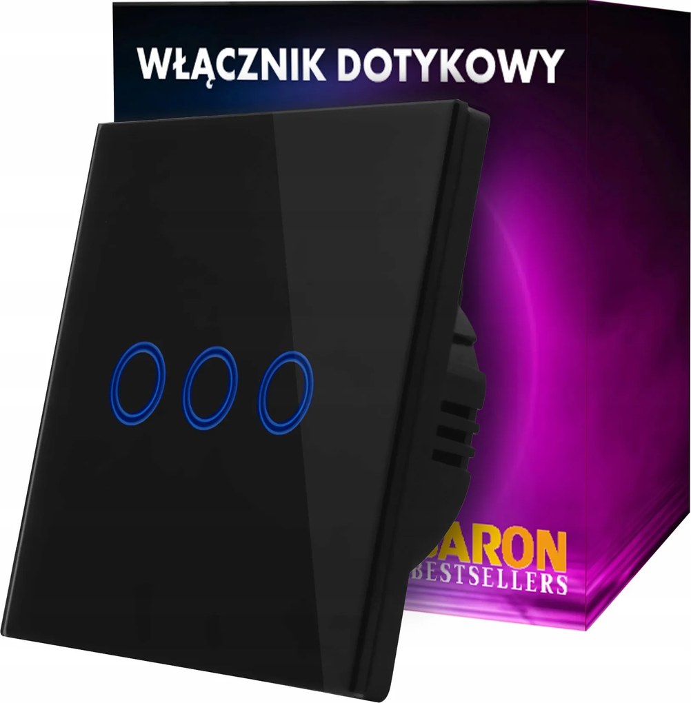 Érintőkapcsoló,HÁRMAS Fényerőszabályzó,fekete Üveg