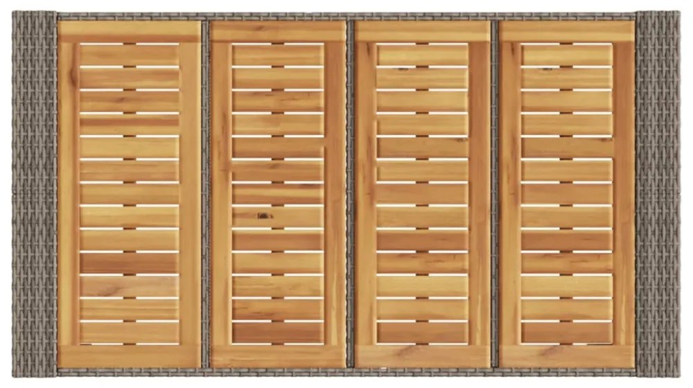 szürke polyrattan kerti bárasztal akácfa lappal 145x80x110 cm