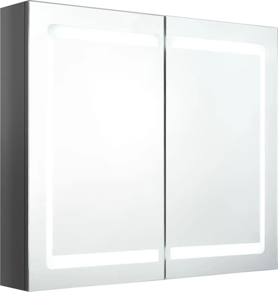 vidaXL fényes szürke LED-es tükrös fürdőszobaszekrény 80 x 12 x 68 cm