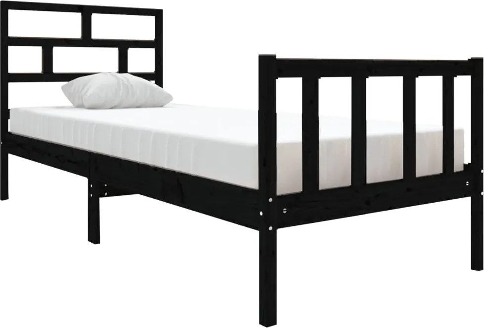 vidaXL Small Single fekete tömör fenyőfa ágykeret 75 x 190 cm