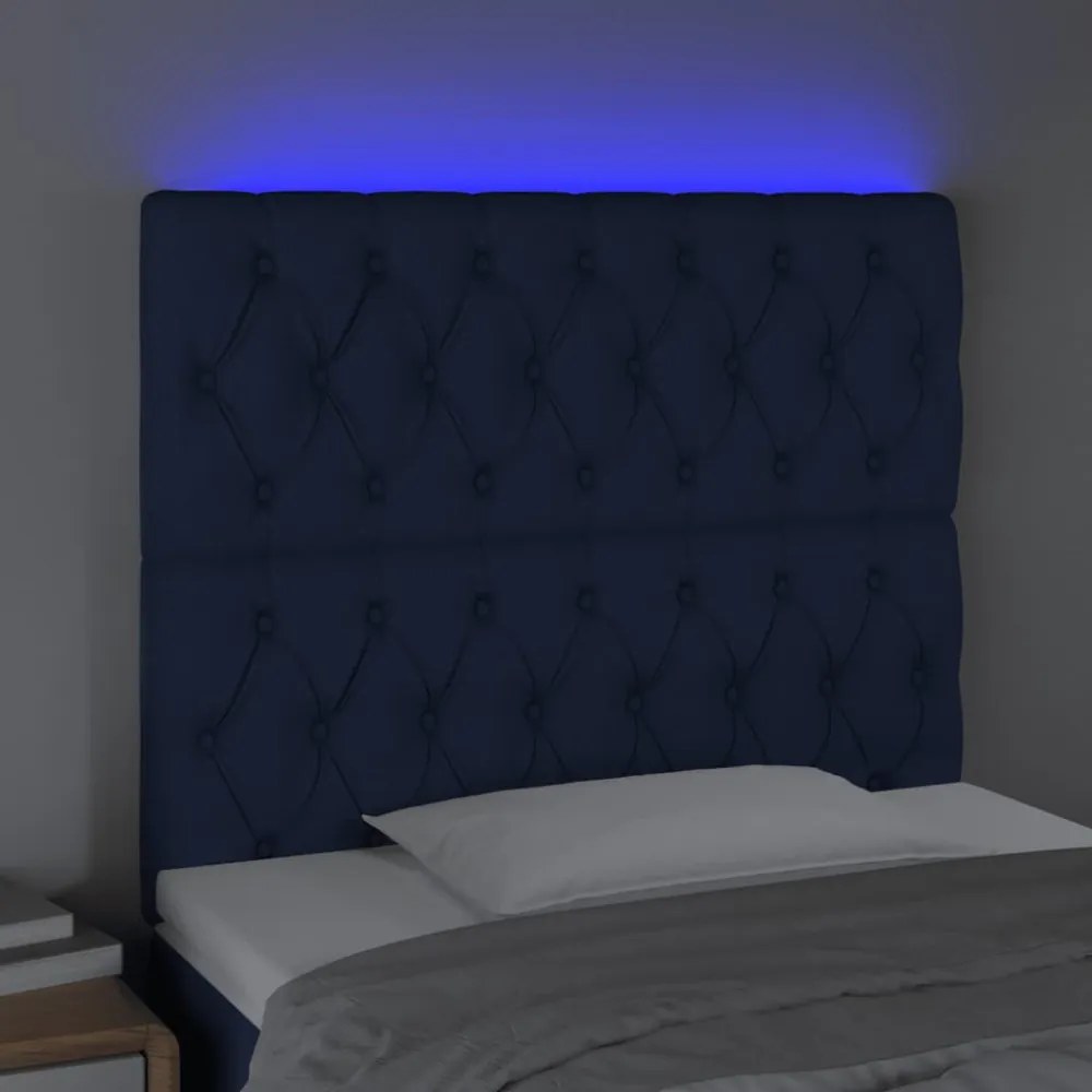 kék szövet LED-es fejtámla 90x7x118/128 cm