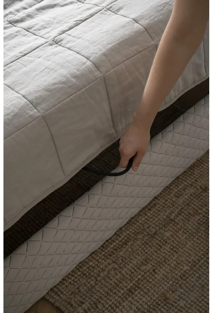 Bézs kárpitozott franciaágy tárolóhellyel ágyráccsal, 140x200 cm Sleepy Luna – Miuform