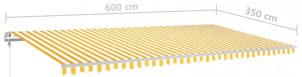 sárga és fehér kézzel kihúzható napellenző póznákkal 6 x 3,5 m