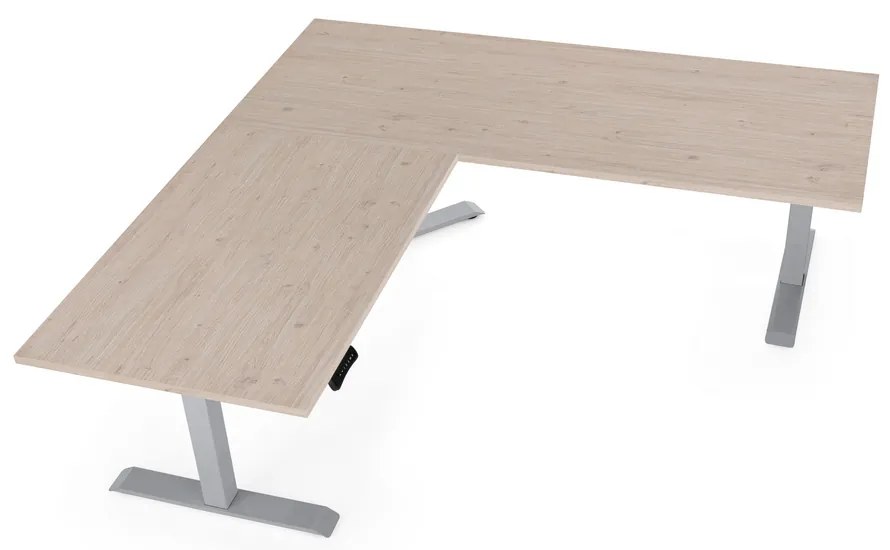 OfficeTech Angle állítható magasságú asztal, 180 + 120 cm, szürke alap, tölgy