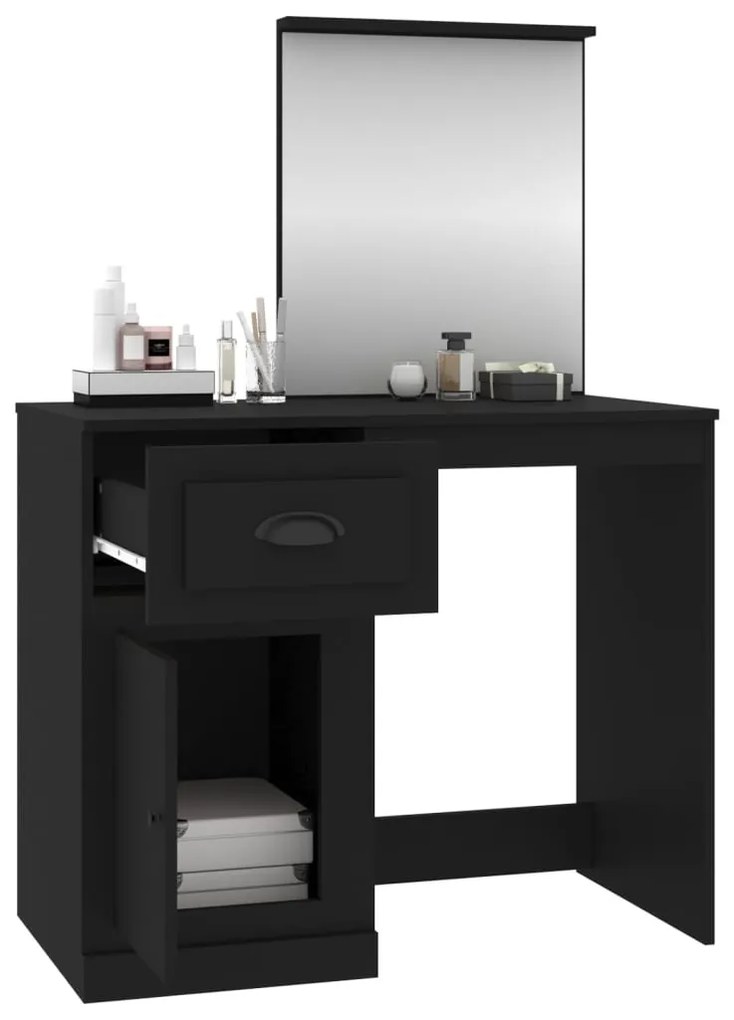fekete szerelt fa pipereasztal tükörrel 90 x 50 x 132,5 cm