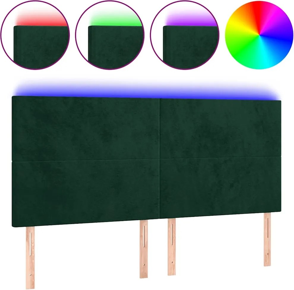 vidaXL sötétzöld bársony LED-es fejtámla 160x5x118/128 cm