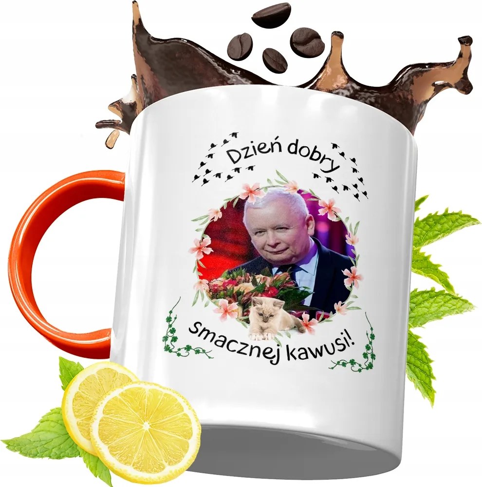 Narancssárga Bögre A Pis Elnökétől Jaroslaw Kaczynski fényképes nyomtatással