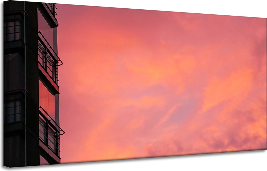 Vászonkép Rózsaszín égbolt Naplemente épület 120x60