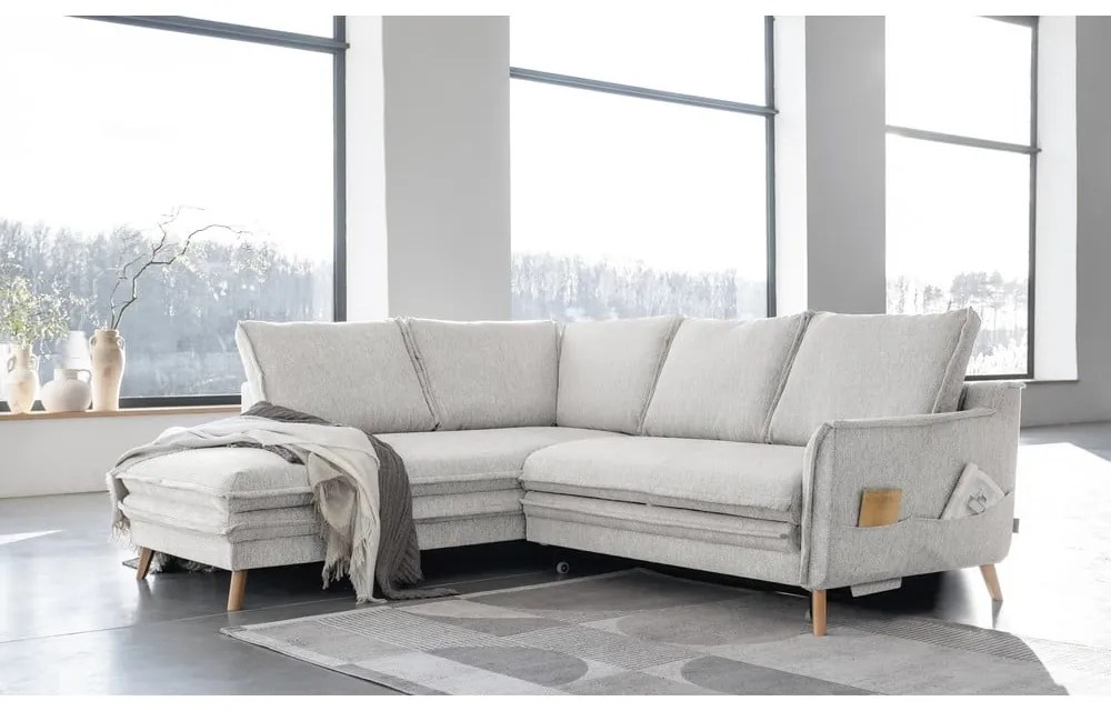 Bézs kinyitható sarokkanapé (bal oldali) Charming Charlie – Miuform