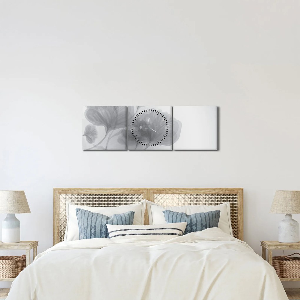 Szürke árnyalatú virágok képe (órával) (90x30 cm)