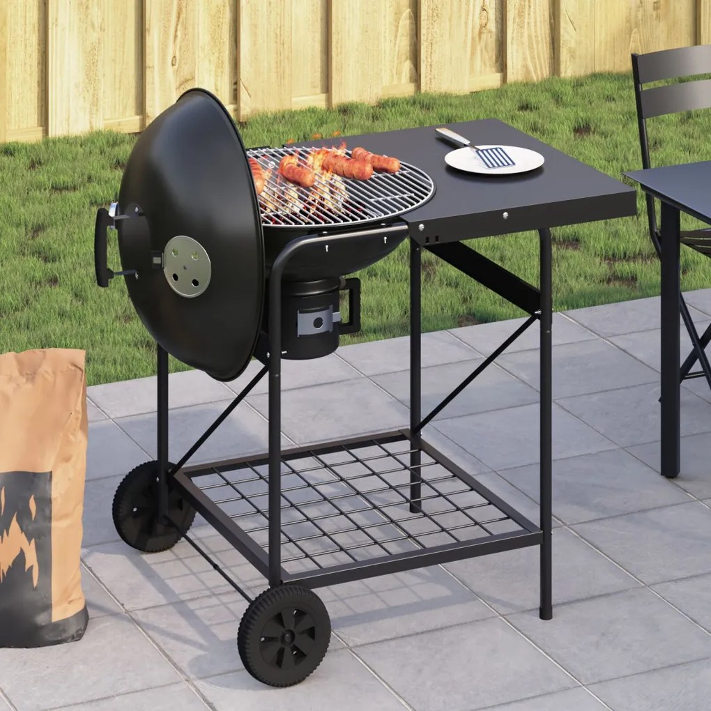 Fekete Faszenes Grill Fiókkal és Tetővel 96x72x113 cm