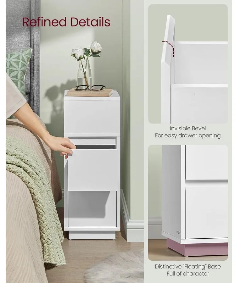 Éjjeliszekrény 2 fiókkal, nyitott rekesszel balra vagy jobbra szerelhető, felhő fehér