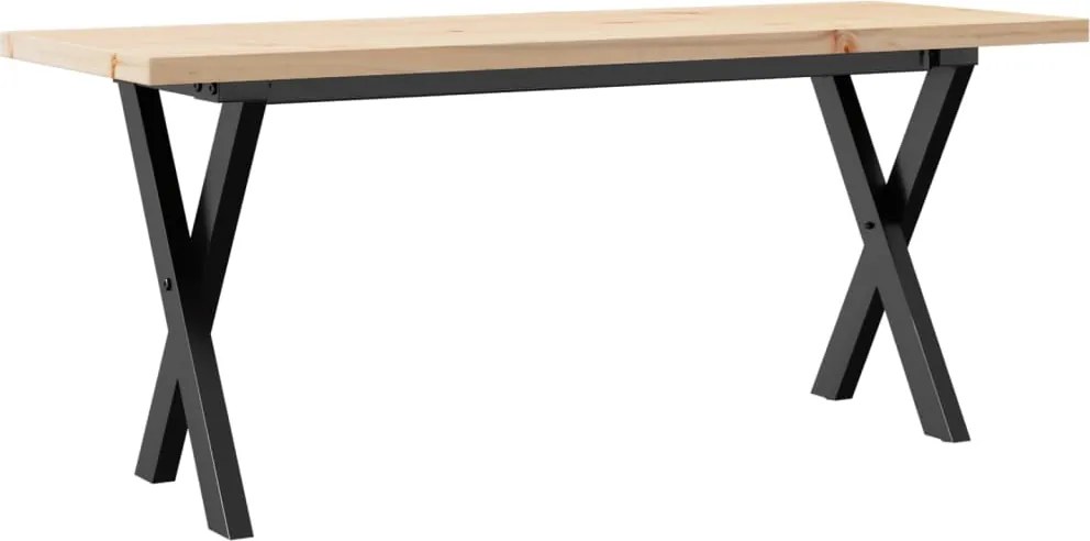 vidaXL tömör fenyőfa és acél X-vázú dohányzóasztal 110x40x45,5 cm