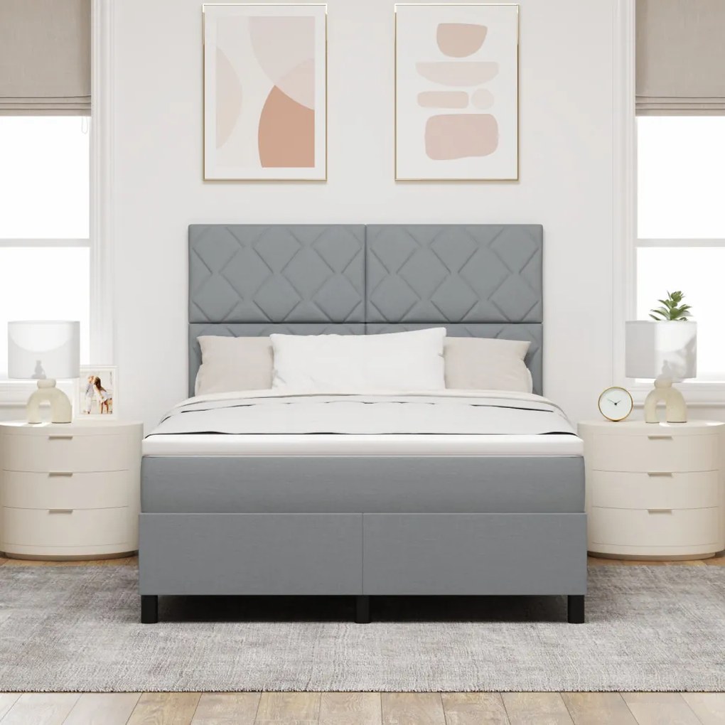 Boxspring ágy matrac világosszürke 160x200 cm szövet