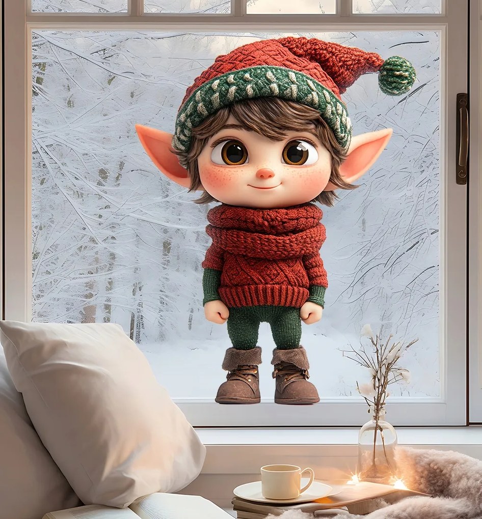 Dekoráció karácsonyi matrica manó ablak üveg fal XXL dekoráció