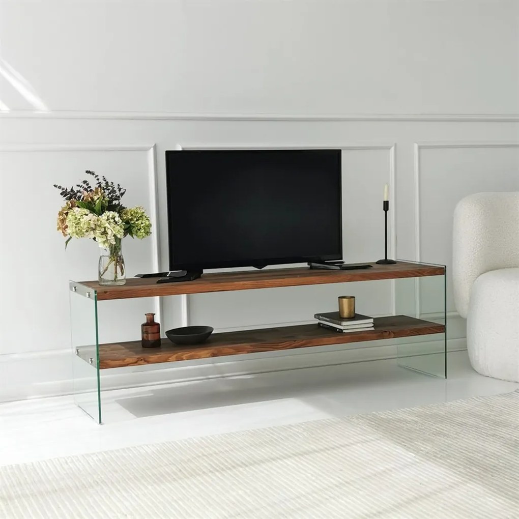 Aqua üveg TV-állvány, gesztenye, 140 cm