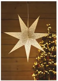 LED papírcsillag, függeszthető, ezüst csillámporos középen, fehér, 60 cm, beltéri