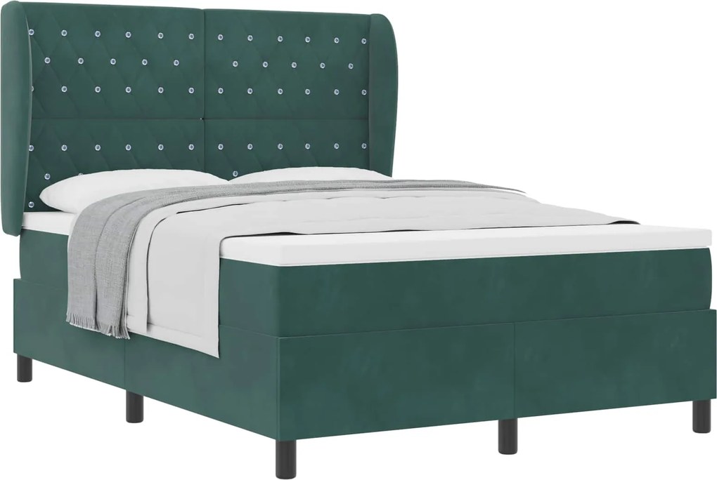 vidaXL Boxrugós ágy matracmal Sötétzöld 200 x 140 cm Poliészter