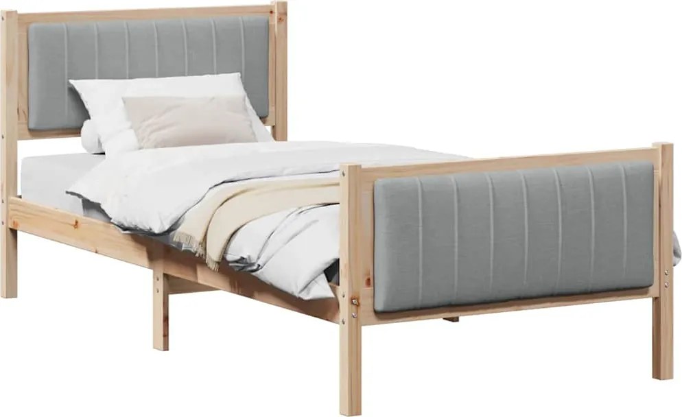 vidaXL Ágykeret Barna és világosszürke 90 x 190 cm Tömör fenyőfa