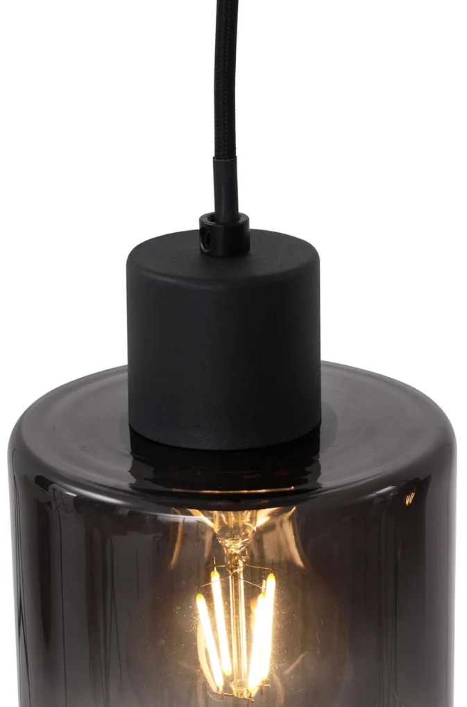 Modern függeszték lámpa fekete füstüveggel 4-lámpás - Dame