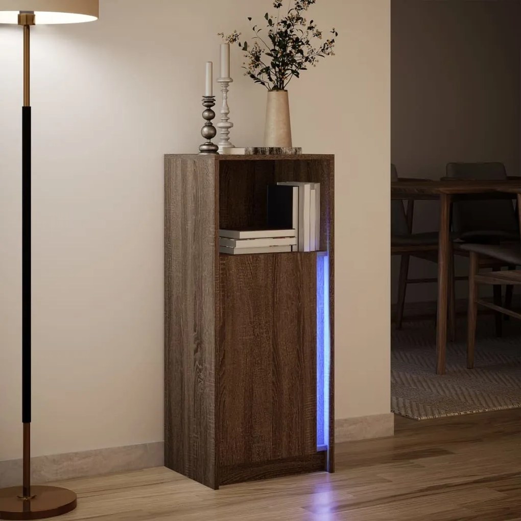barna tölgy szerelt fa tálalószekrény LED-del 42,5x34x100 cm