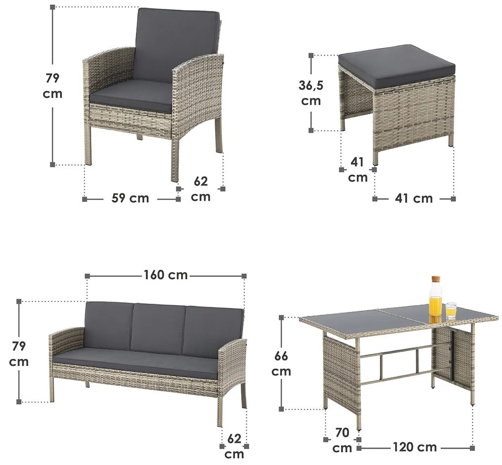 Juskys Rattan szett Torinó - szürke